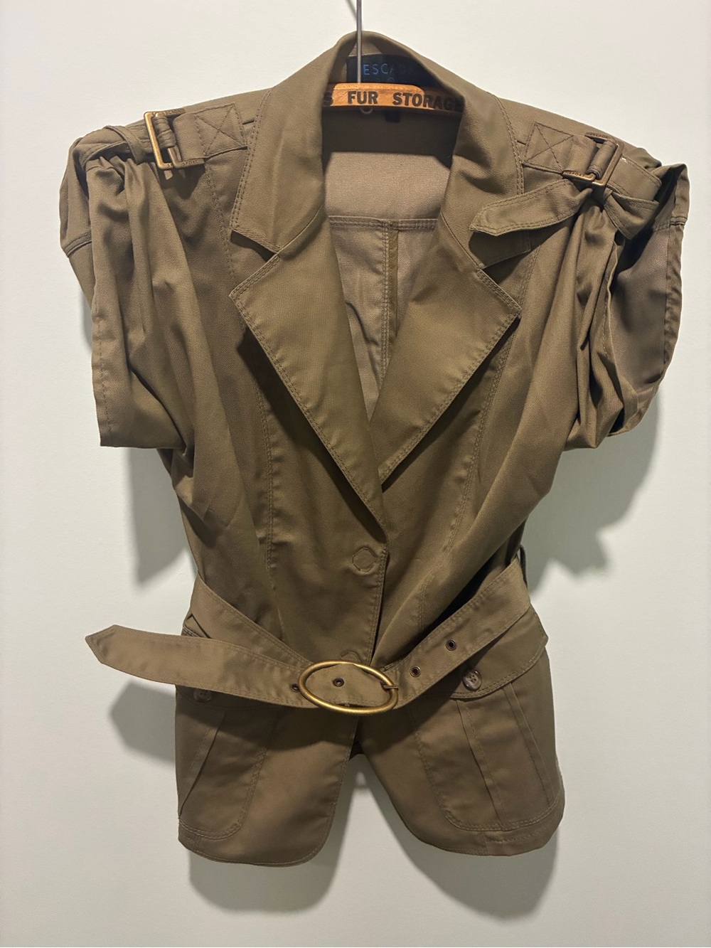 Escada Vintage Safari Sport Utility Khaki Short-Sleeve Jacket Size 34